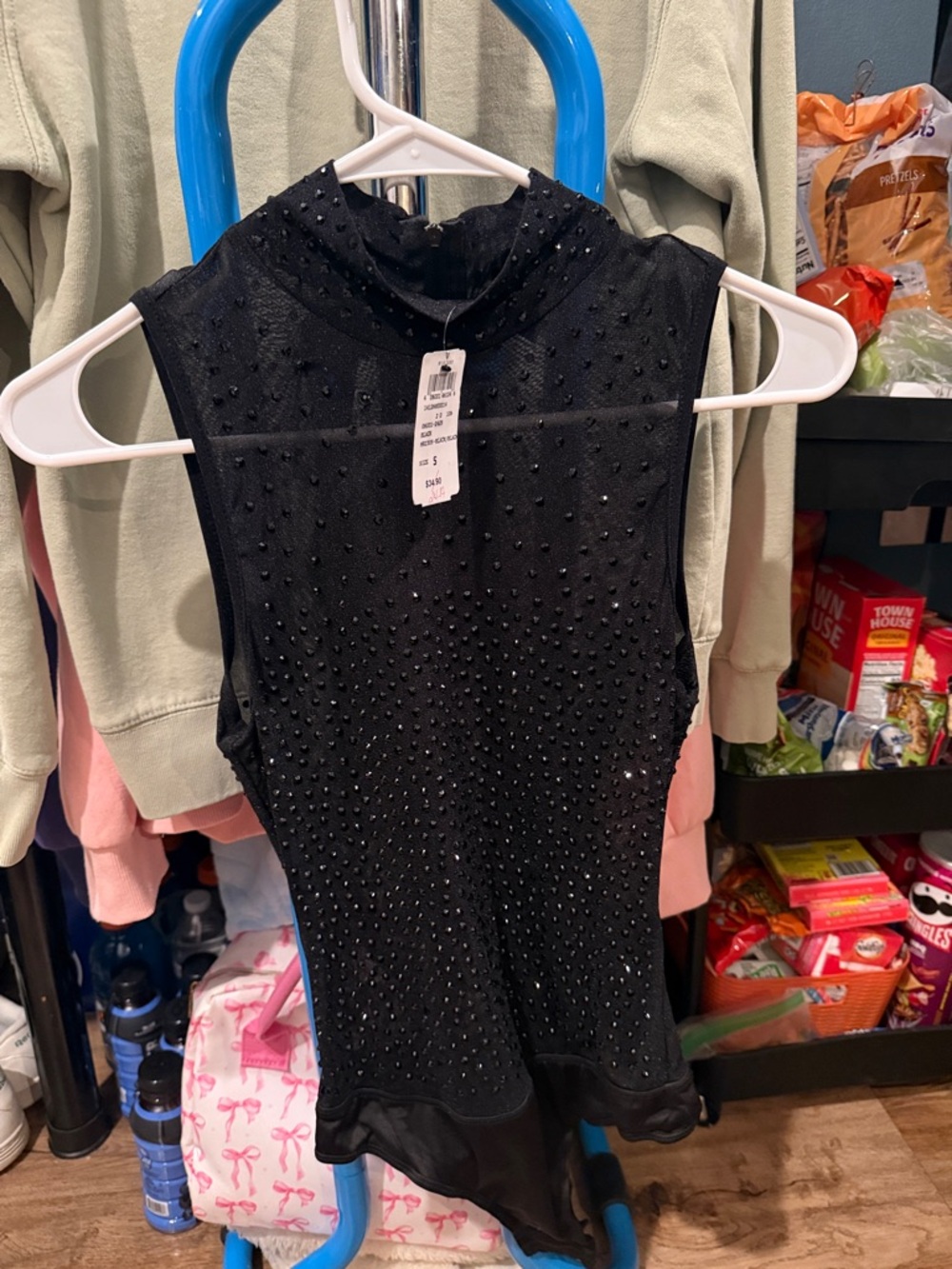 Windsor Black Beaded Sleeveless Mock Neck Bodysuit